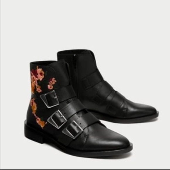 Zara Embroidered Floral Leather Boots - Picture 3 of 7